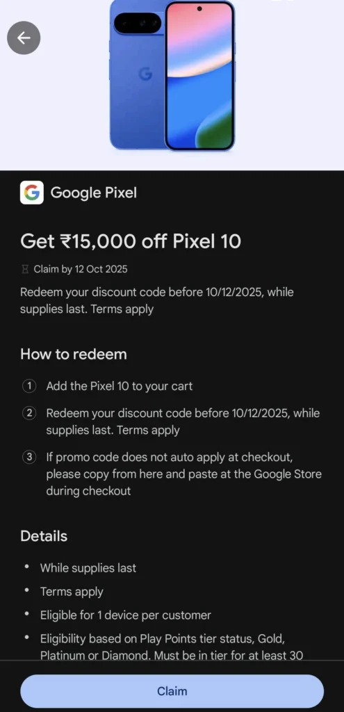 Google Play Points Pixel 10 Price Drop