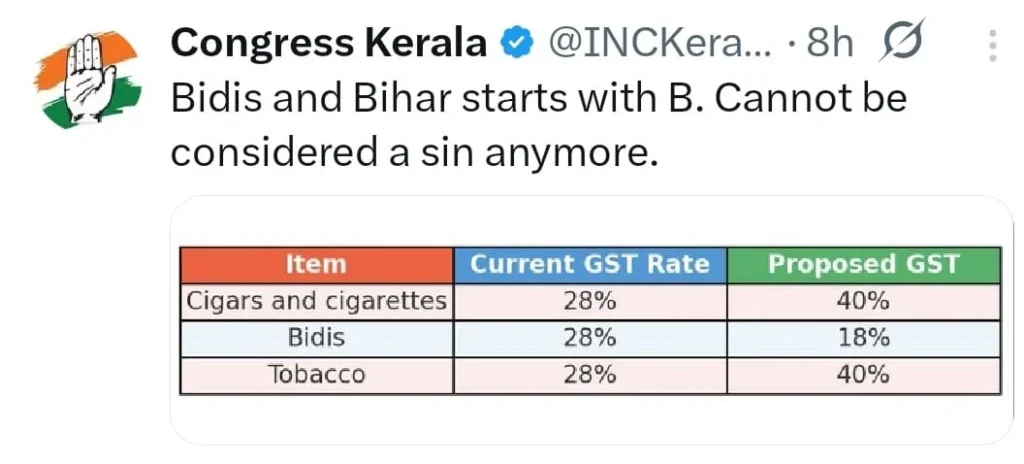 Kerala Congress X Post : B से बीड़ी, B से बिहार